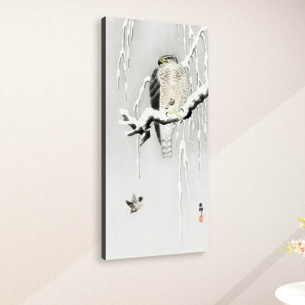 Hawk with captured ring sparrow (1900 - 1930) by Ohara Koson (1877-1945) - Large Canvas Wall Art (1:2) - Image 2