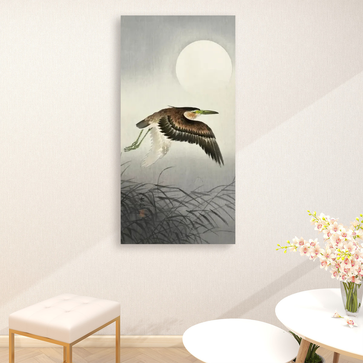 Heron at full moon (1900 - 1930) by Ohara Koson (1877-1945) - Large Canvas Wall Art (1:2)