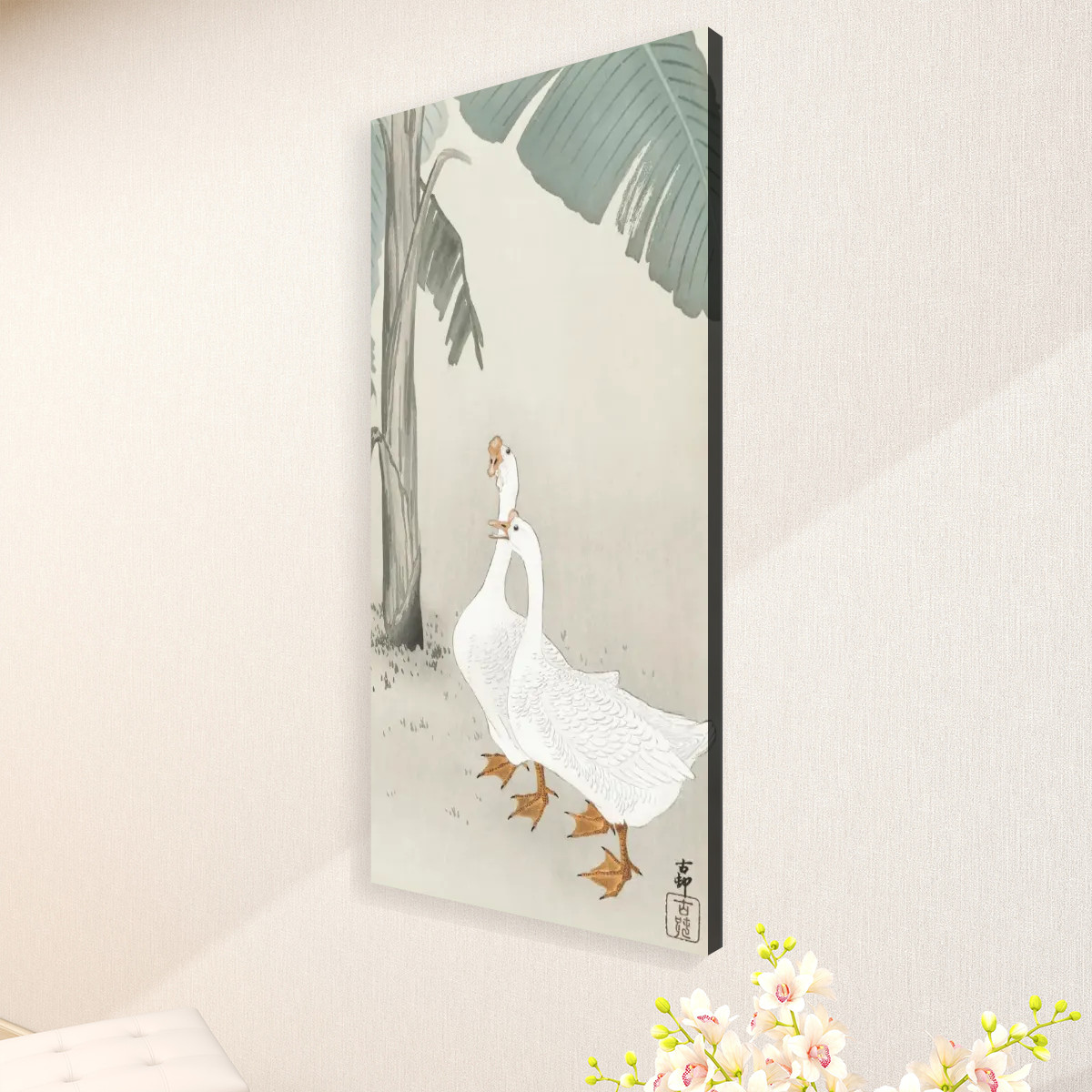 Two geese at banana tree (1900 - 1945) by Ohara Koson (1877-1945) - Large Canvas Wall Art (1:2) - Image 3