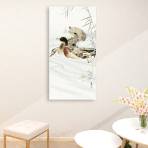 Three ducks in shallow water with reeds (1900 - 1930) by Ohara Koson (1877-1945) - Large Canvas Wall Art (1:2)