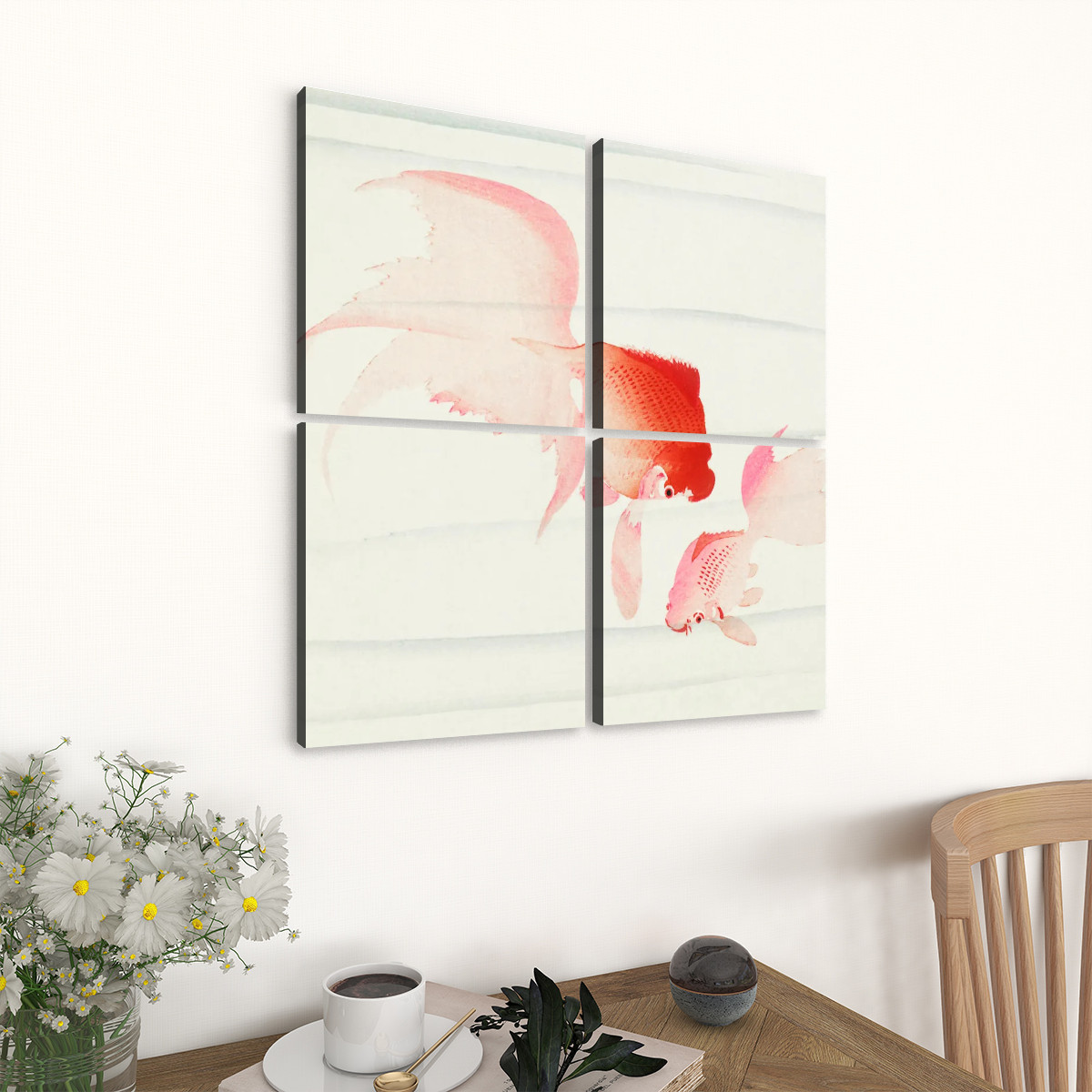 Gold fish (1900 - 1936) by Ohara Koson (1877-1945) - 4 Panels Square Canvas Wall Art - Image 3