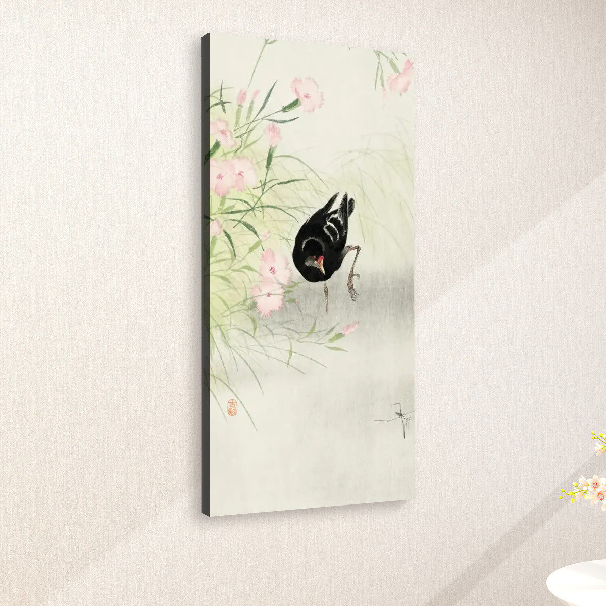 Moorhen at flowering plant (1900 - 1936) by Ohara Koson (1877-1945) - Large Canvas Wall Art (1:2) - Image 2