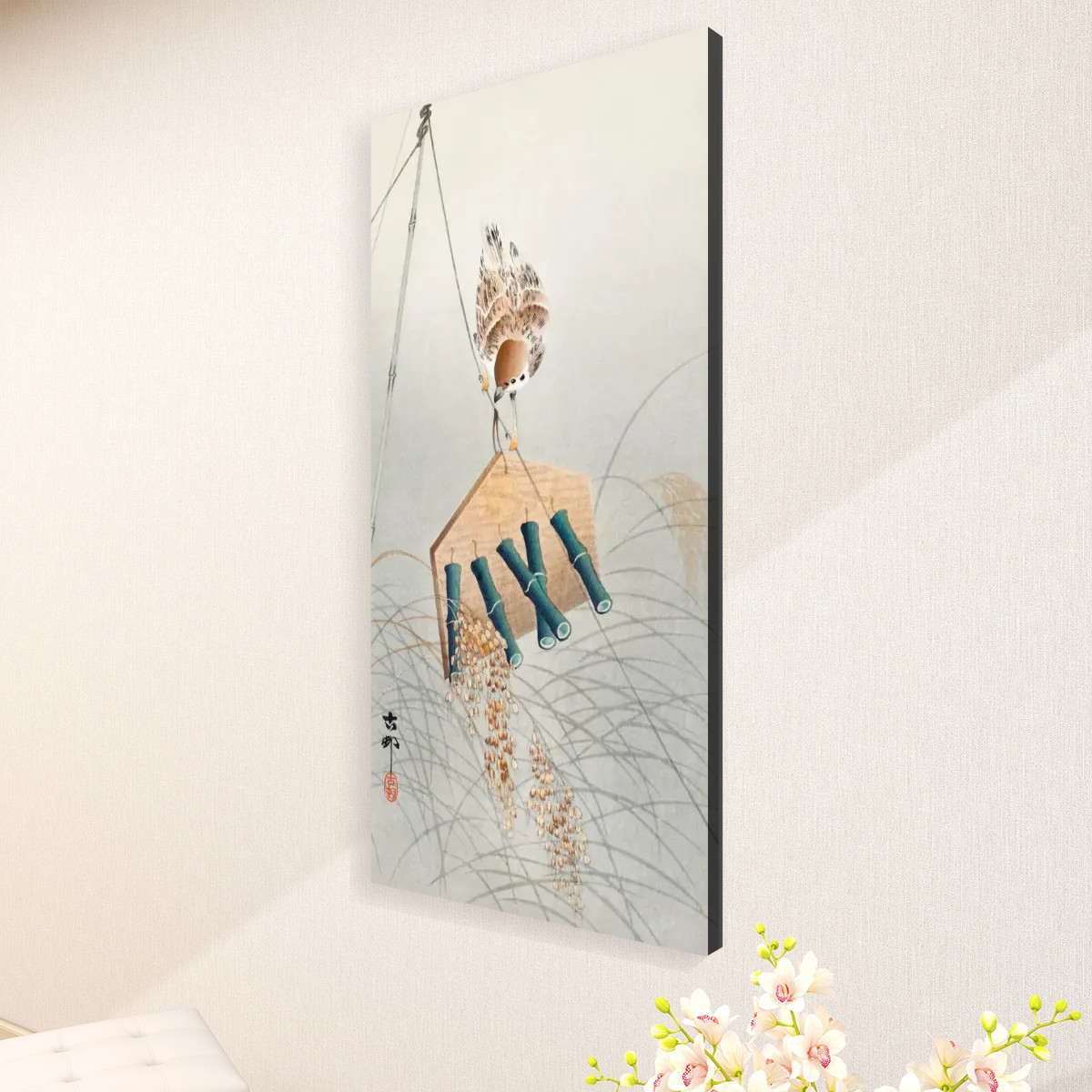 Ring sparrow on scarecrow (1900 - 1930) by Ohara Koson (1877-1945) - Large Canvas Wall Art (1:2) - Image 3