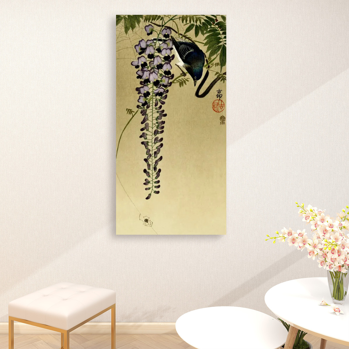 Flycatcher at wisteria (1900 - 1910) by Ohara Koson (1877-1945) - Large Canvas Wall Art (1:2)