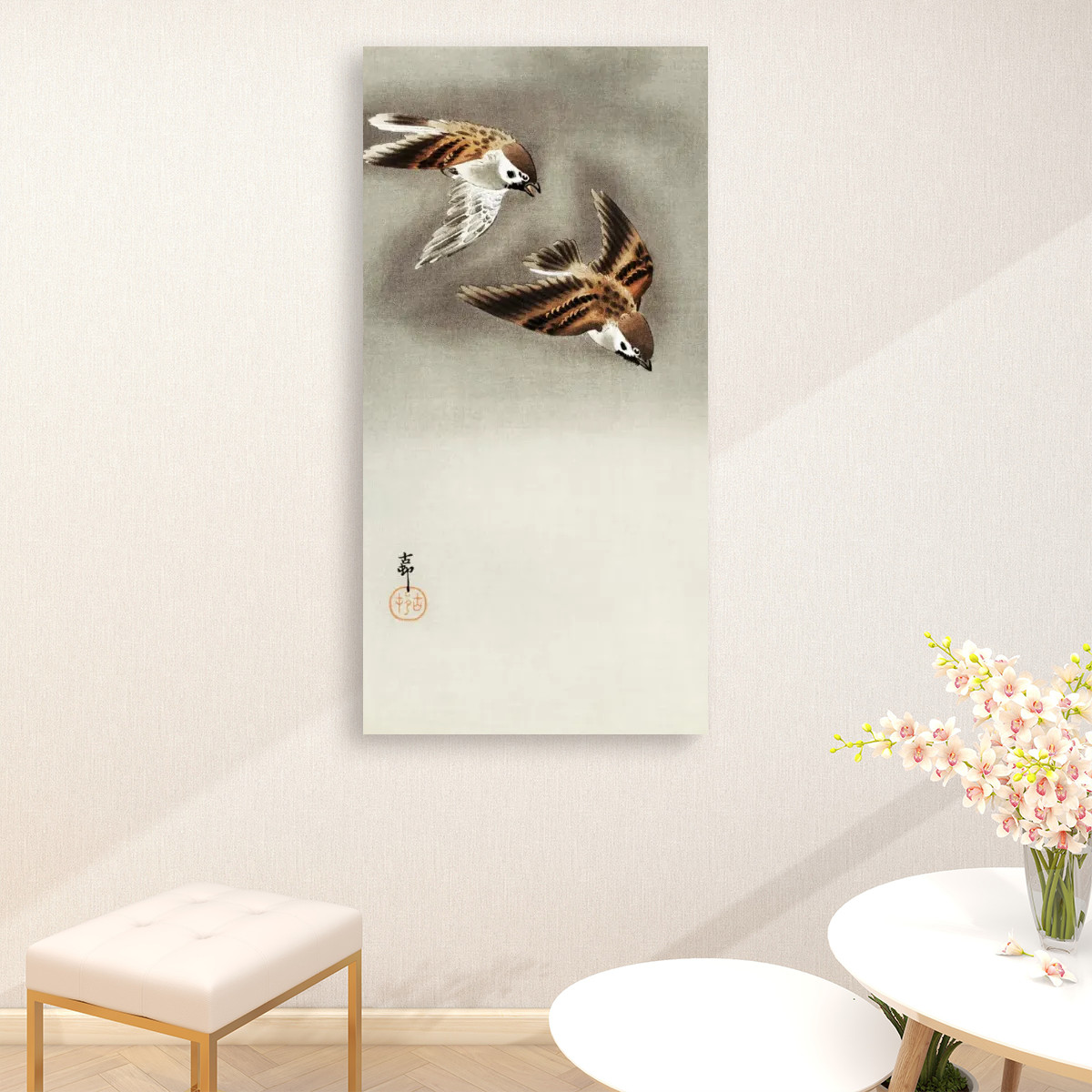 Ring sparrows in snow (1900 - 1930) by Ohara Koson (1877-1945) - Large Canvas Wall Art (1:2)