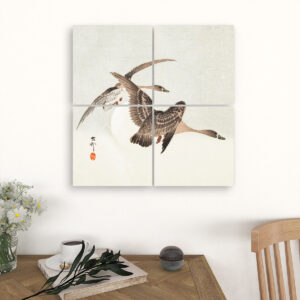 Geese and Full Moon by Ohara Koson (1877–1945) - 4 Panels Square Canvas Wall Art