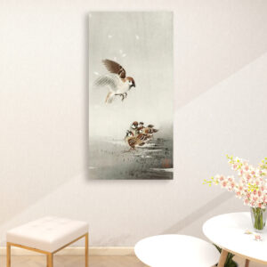 Tree sparrow with boy (1900 - 1936) by Ohara Koson (1877-1945) - Large Canvas Wall Art (1:2)