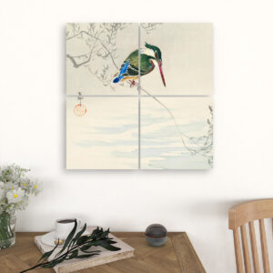 A kingfisher (1920) by Ohara Koson (1877-1945) - 4 Panels Square Canvas Wall Art