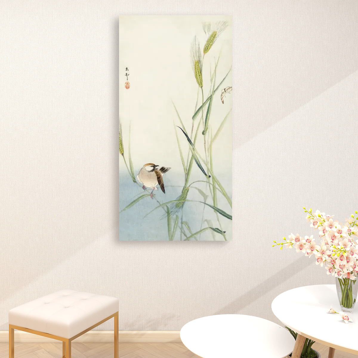 Bird and butterfly (1900 - 1930) by Ohara Koson (1877-1945) - Large Canvas Wall Art (1:2)