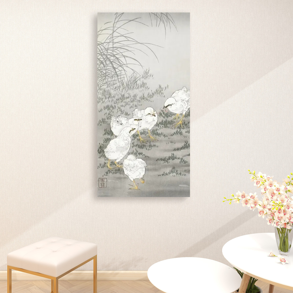 Five chicks (1900 - 1936) by Ohara Koson (1877-1945) - Large Canvas Wall Art (1:2)