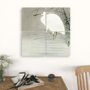 Little egret (1900-1930) by Ohara Koson (1877-1945) - 4 Panels Square Canvas Wall Art