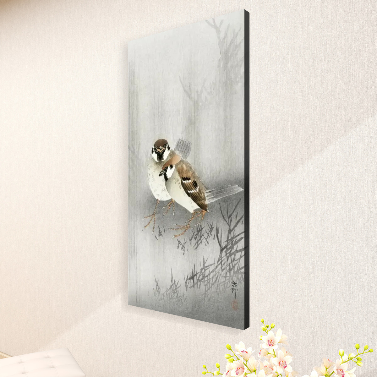 Two ring sparrows in the rain (1900 - 1930) by Ohara Koson (1877-1945) - Large Canvas Wall Art (1:2) - Image 3