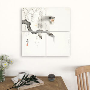 Monkey on a tree branch (1900-1930) by Ohara Koson (1877-1945) - 4 Panels Square Canvas Wall Art
