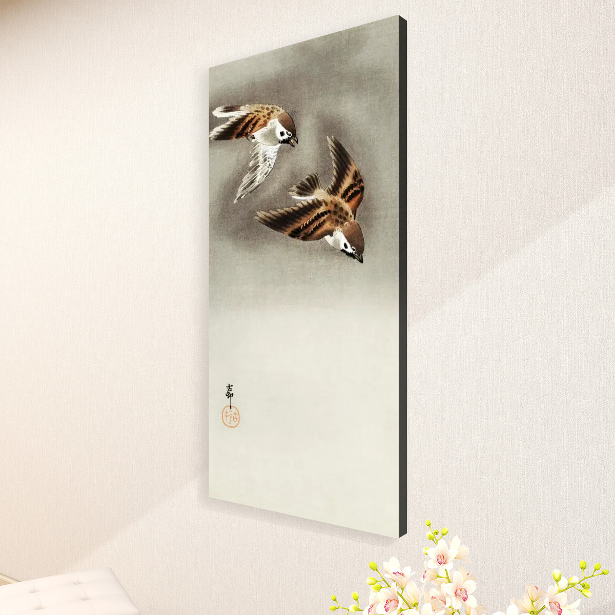 Ring sparrows in snow (1900 - 1930) by Ohara Koson (1877-1945) - Large Canvas Wall Art (1:2) - Image 3