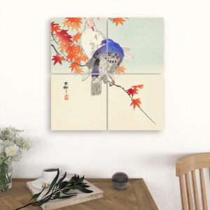 Two pigeons on autumn branch (1900 - 1936) by Ohara Koson (1877-1945) - 4 Panels Square Canvas Wall Art