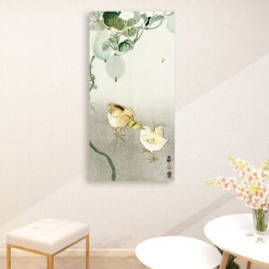 Two chicks fighting for a butterfly (1900 - 1910) by Ohara Koson (1877-1945) - Large Canvas Wall Art (1:2)
