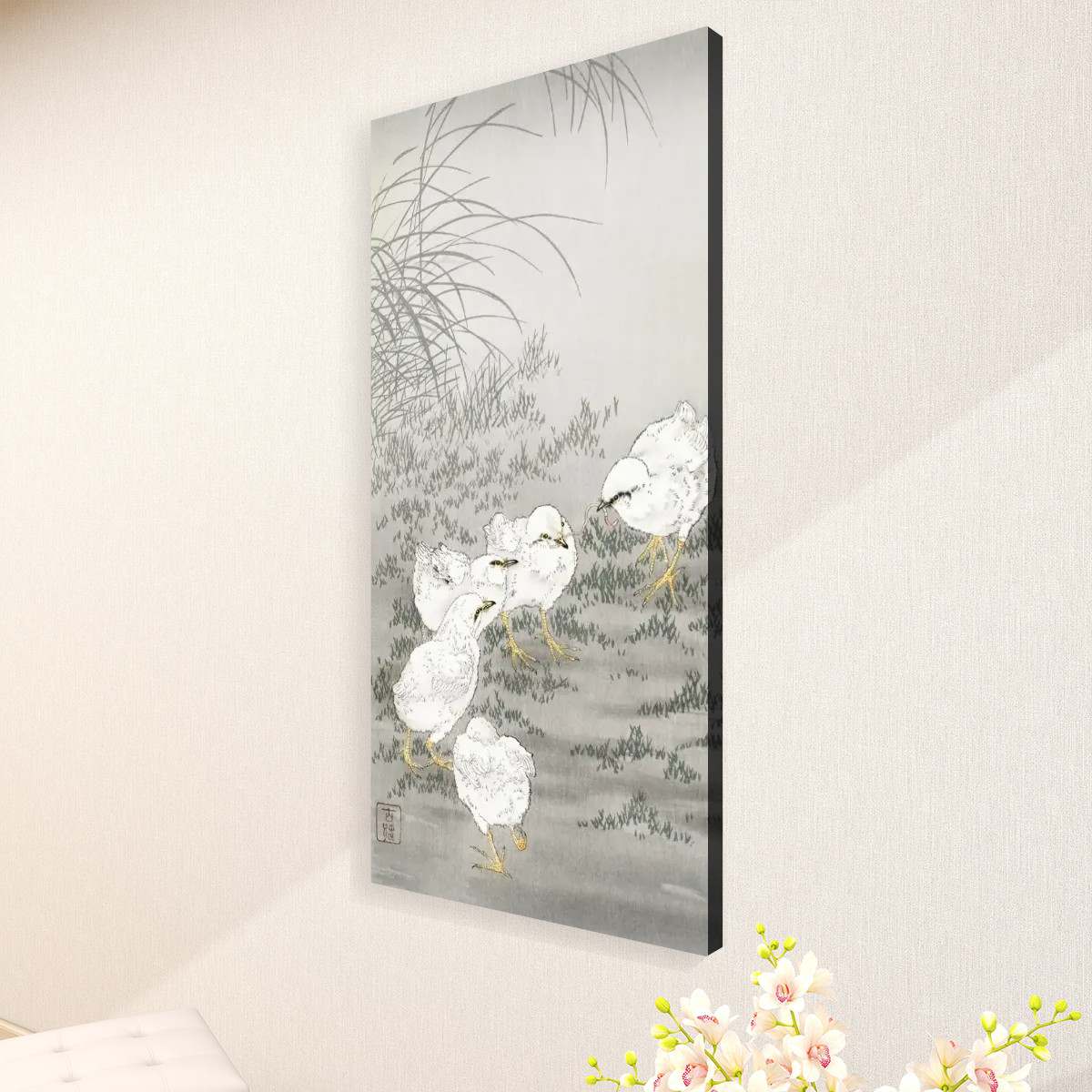 Five chicks (1900 - 1936) by Ohara Koson (1877-1945) - Large Canvas Wall Art (1:2) - Image 3