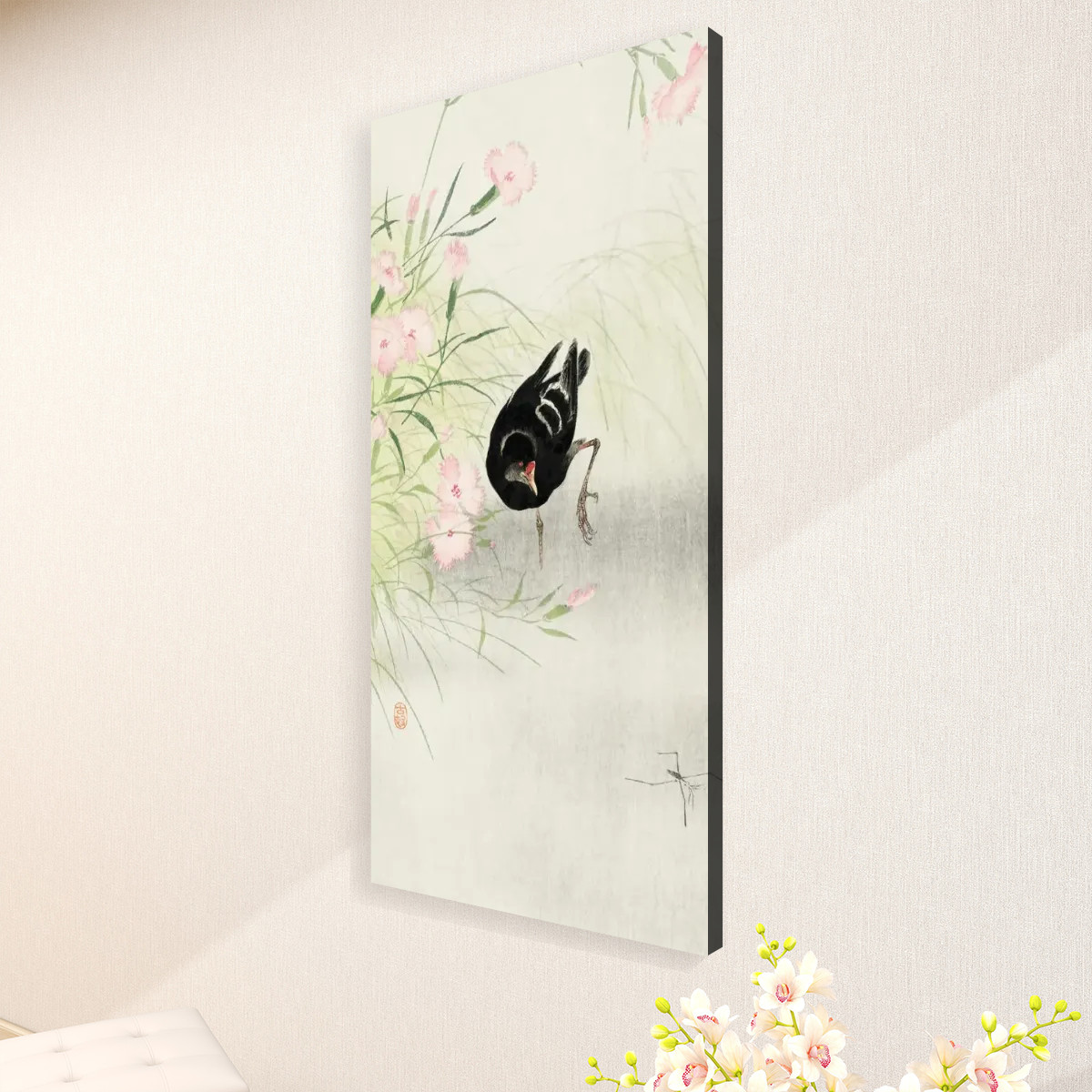 Moorhen at flowering plant (1900 - 1936) by Ohara Koson (1877-1945) - Large Canvas Wall Art (1:2) - Image 3
