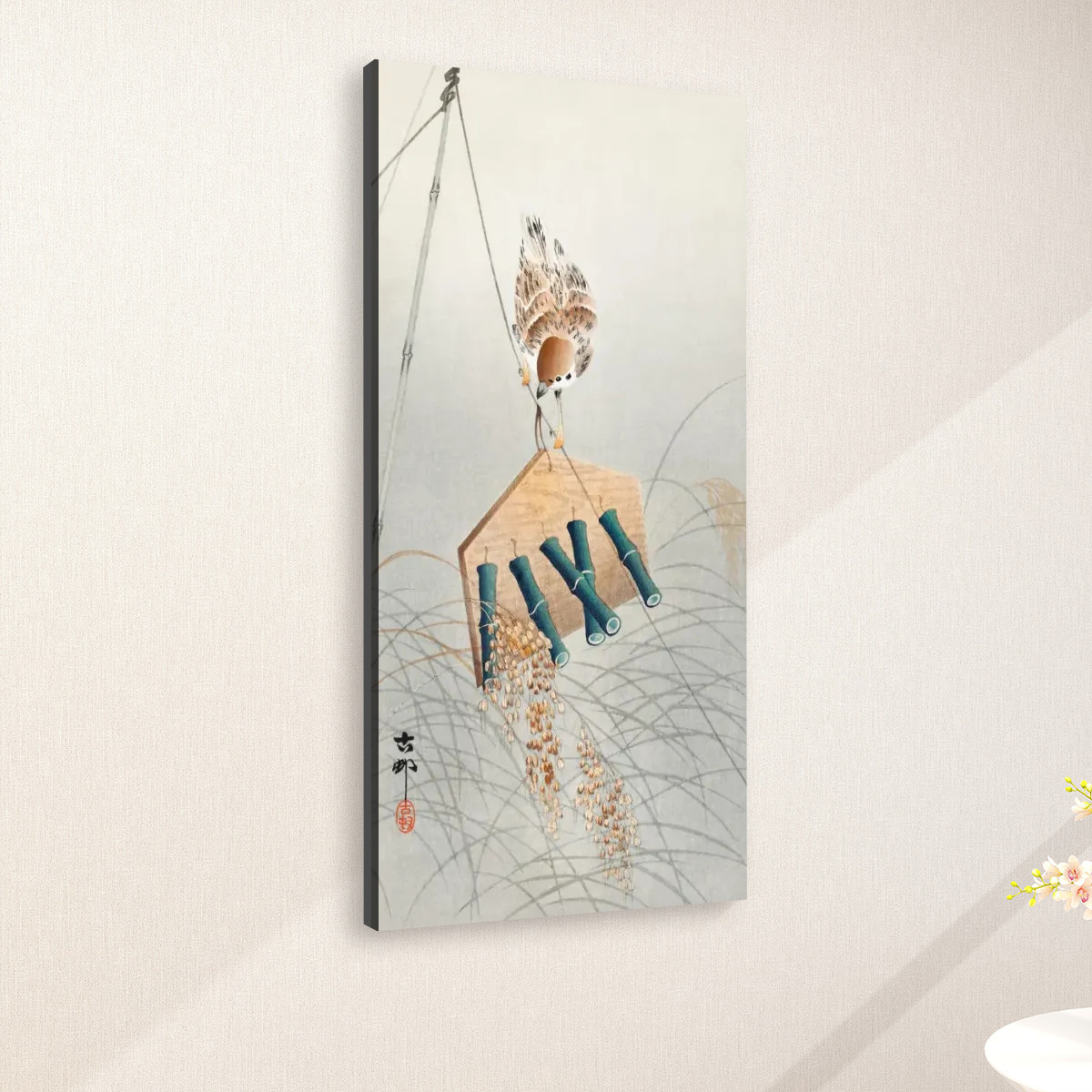 Ring sparrow on scarecrow (1900 - 1930) by Ohara Koson (1877-1945) - Large Canvas Wall Art (1:2) - Image 2