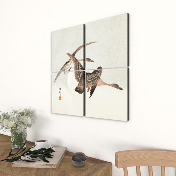 Geese and Full Moon by Ohara Koson (1877–1945) - 4 Panels Square Canvas Wall Art - Image 2