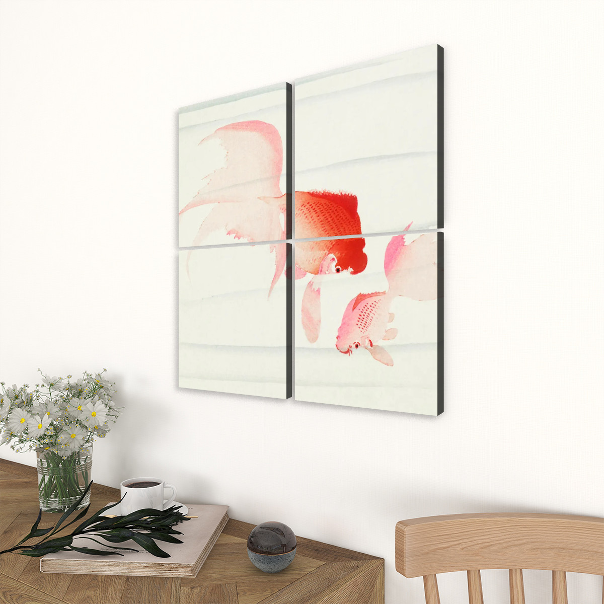 Gold fish (1900 - 1936) by Ohara Koson (1877-1945) - 4 Panels Square Canvas Wall Art - Image 2