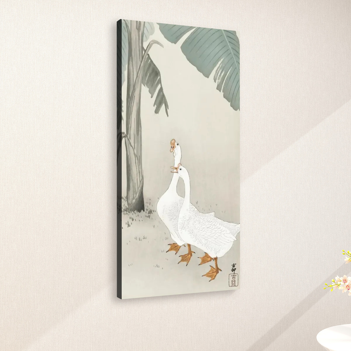 Two geese at banana tree (1900 - 1945) by Ohara Koson (1877-1945) - Large Canvas Wall Art (1:2) - Image 2