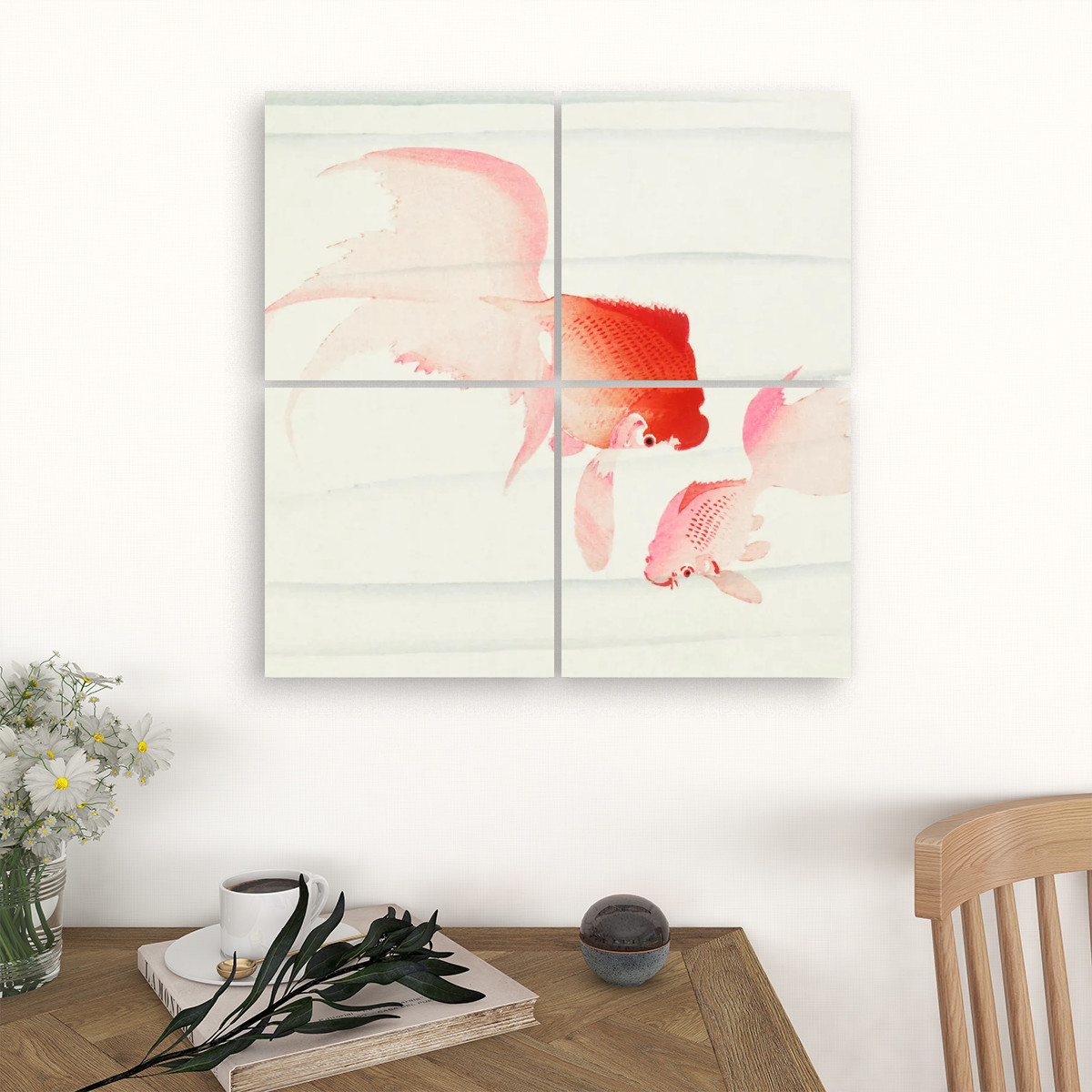 Gold fish (1900 - 1936) by Ohara Koson (1877-1945) - 4 Panels Square Canvas Wall Art