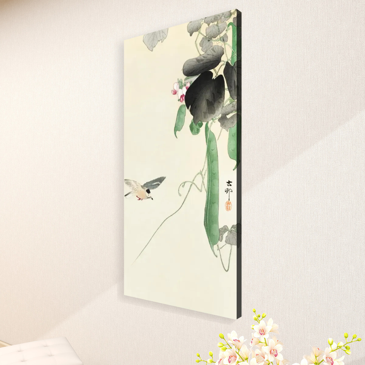 Bird at flowering bean plant (1900 - 1930) by Ohara Koson (1877-1945) - Large Canvas Wall Art (1:2) - Image 3