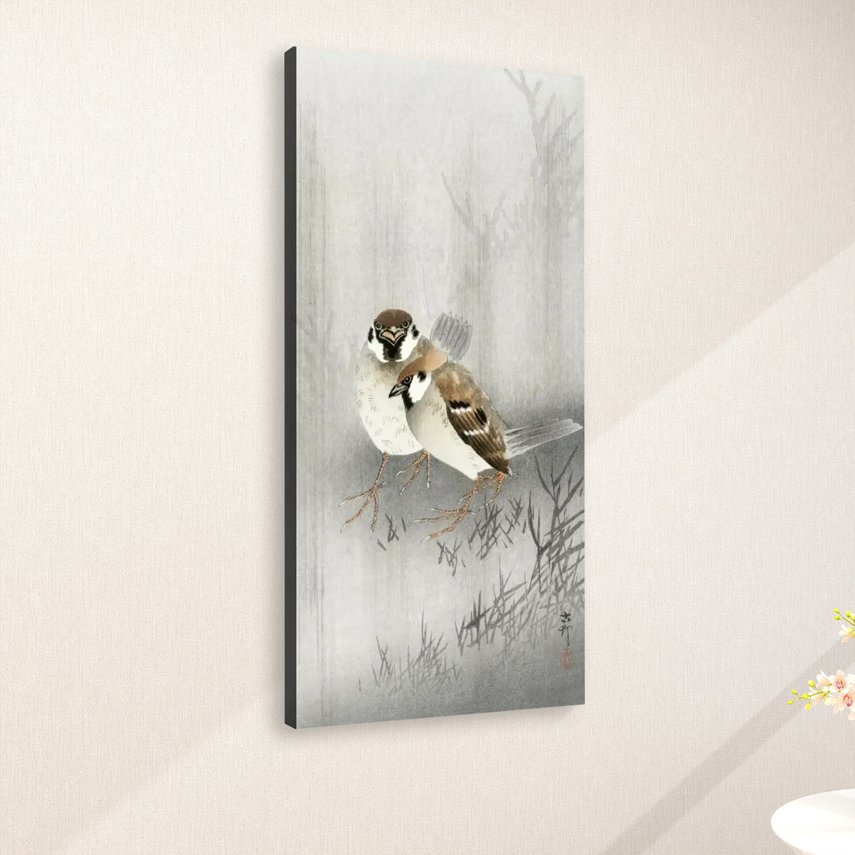 Two ring sparrows in the rain (1900 - 1930) by Ohara Koson (1877-1945) - Large Canvas Wall Art (1:2) - Image 2