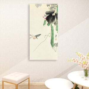 Bird at flowering bean plant (1900 - 1930) by Ohara Koson (1877-1945) - Large Canvas Wall Art (1:2)