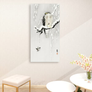 Hawk with captured ring sparrow (1900 - 1930) by Ohara Koson (1877-1945) - Large Canvas Wall Art (1:2)