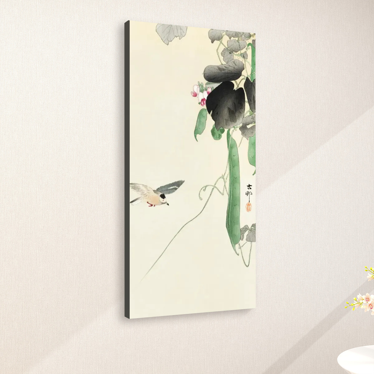 Bird at flowering bean plant (1900 - 1930) by Ohara Koson (1877-1945) - Large Canvas Wall Art (1:2) - Image 2