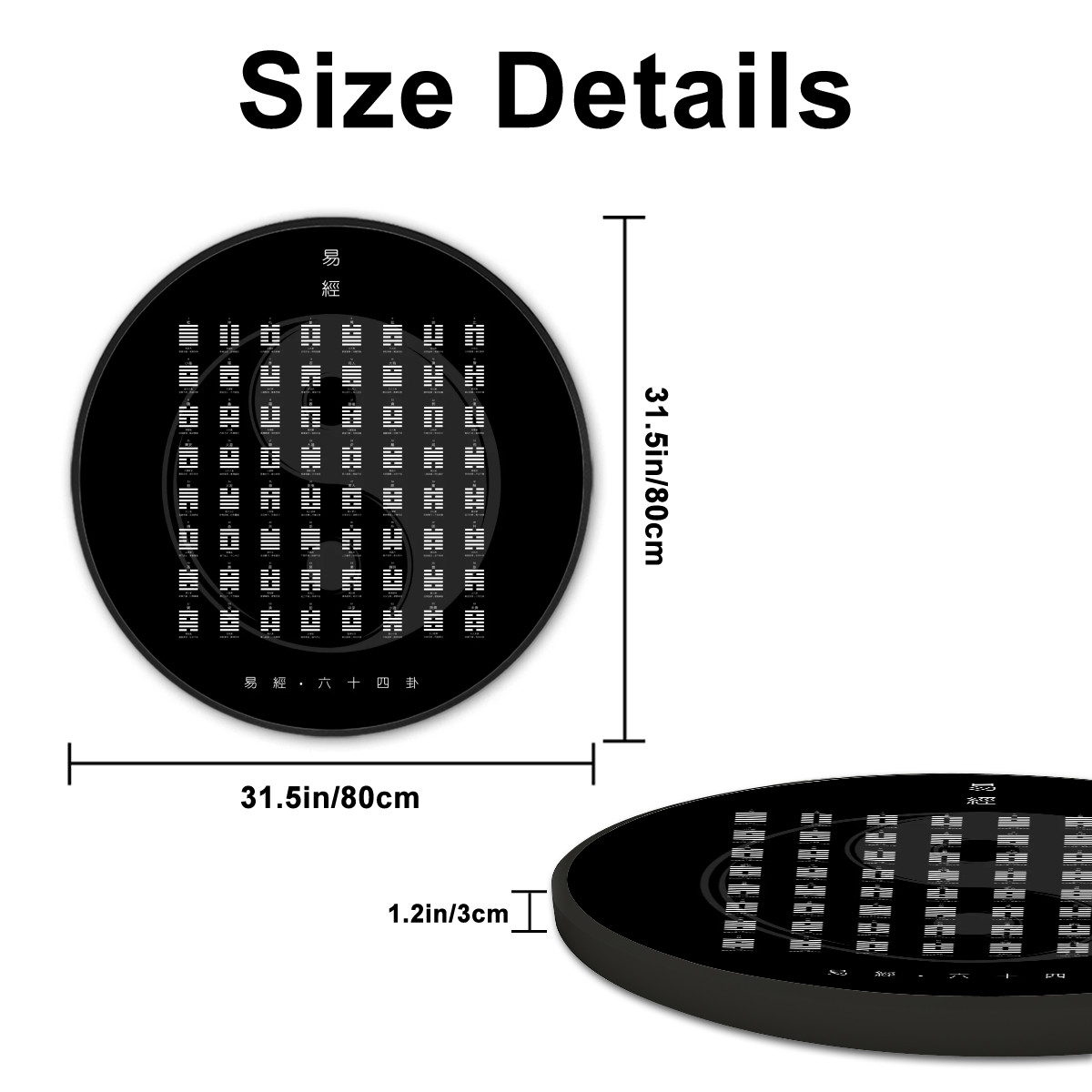 I Ching (Black) - Large Round Framed Canvas Wall Art - Image 3