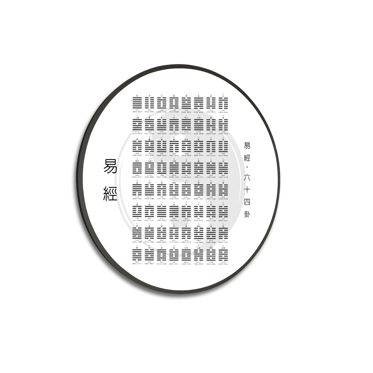 I Ching (White) - Large Round Framed Canvas Wall Art