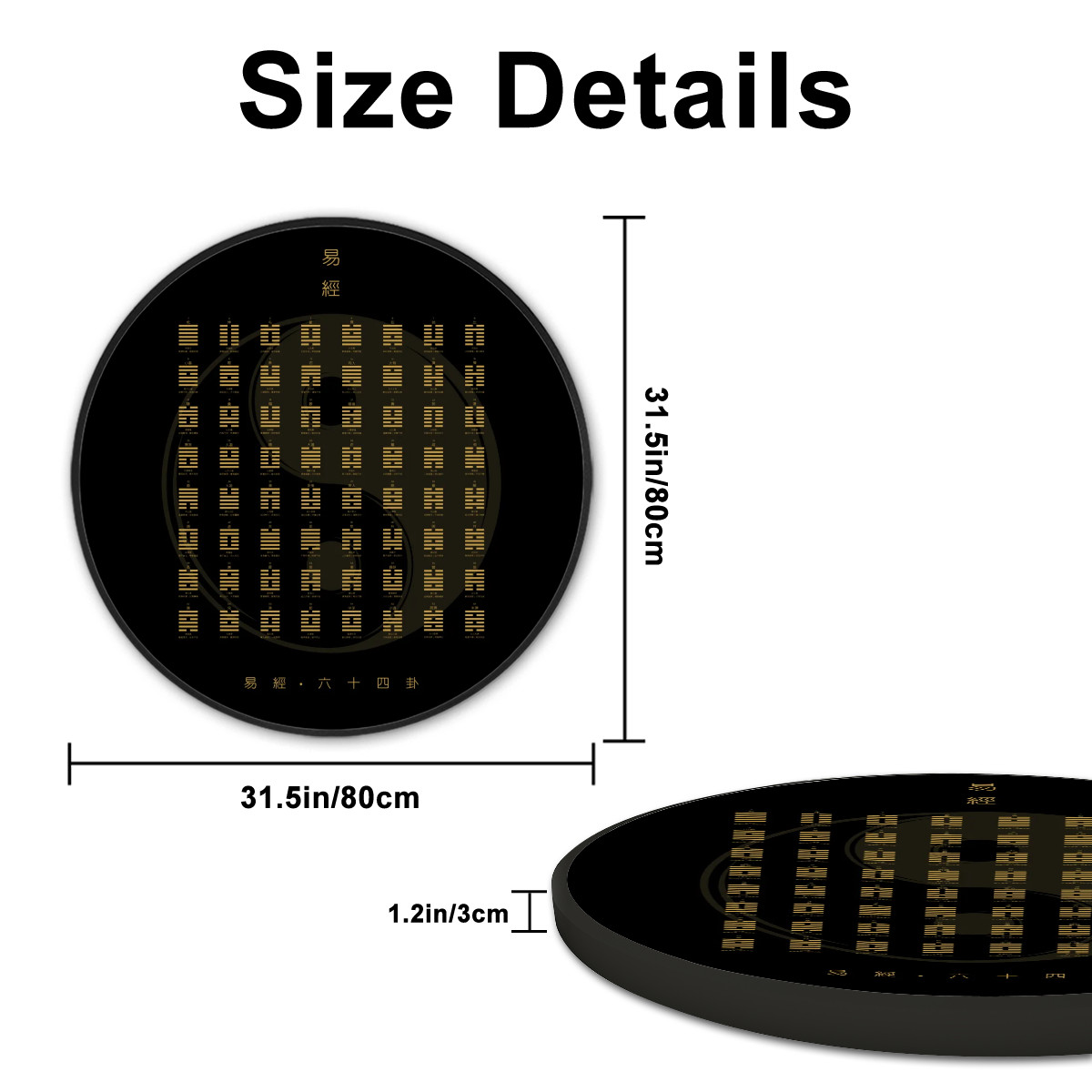I Ching (Black/Gold)) - Large Round Framed Canvas Wall Art - Image 3