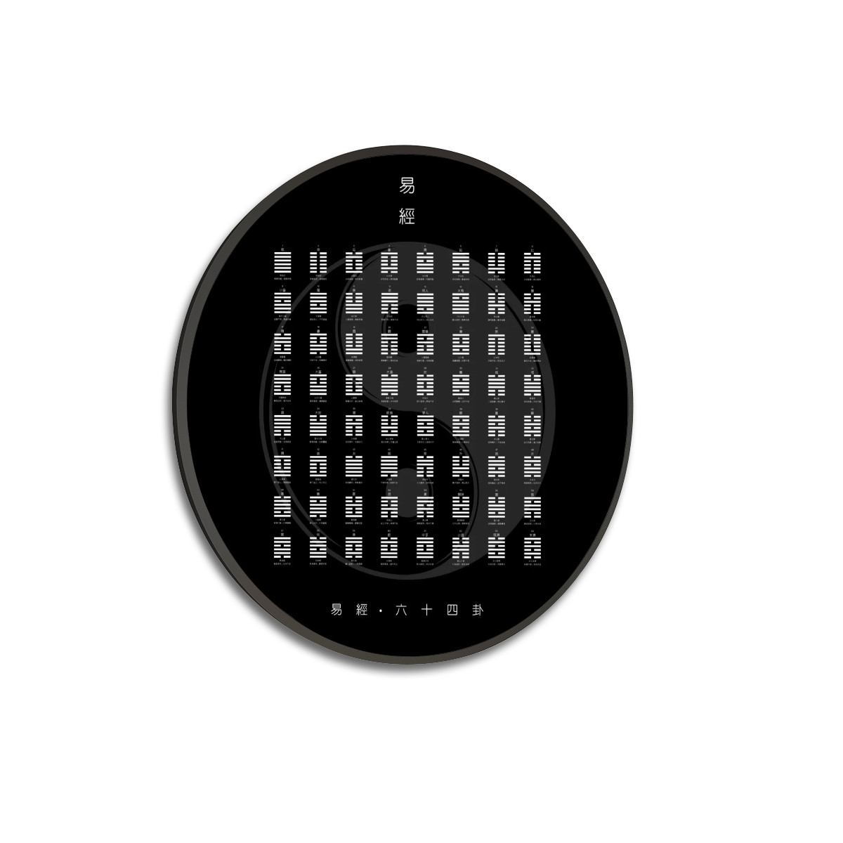 I Ching (Black) - Large Round Framed Canvas Wall Art